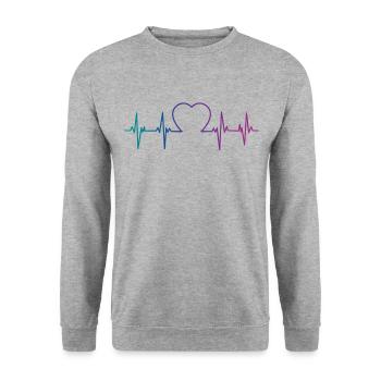 Bisexuel Bi Pride Flag Heartbeat - Sweat-shirt Unisexe - gris chiné - Devant - Alina (178cm) & Michal (187cm)