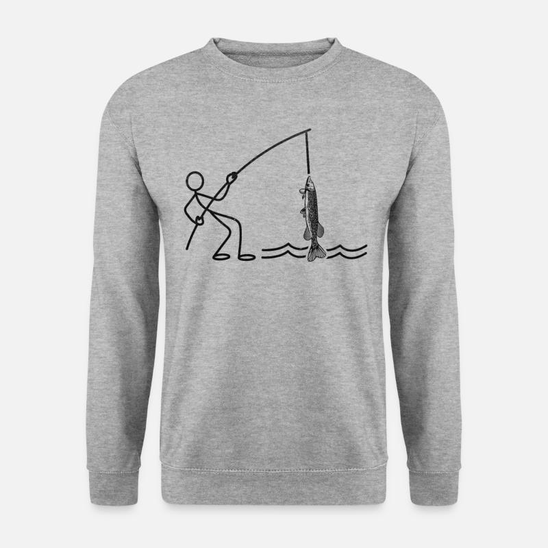 Gar Fish Gar Fishing Strichmännchen Angeln - Unisex Pullover - Weißgrau meliert