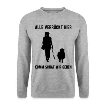 Alle Verrückt Komm Schaf Schäfer Schafe - Unisex Pullover - Weißgrau meliert - Vorne - Alina (178cm) & Michal (187cm)