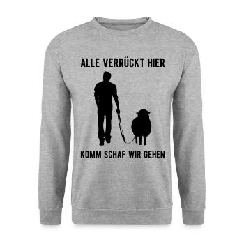 Alle Verrückt Komm Schaf Schäfer Schafe - Unisex Pullover - Weißgrau meliert - Vorne - Alina (178cm) & Michal (187cm)