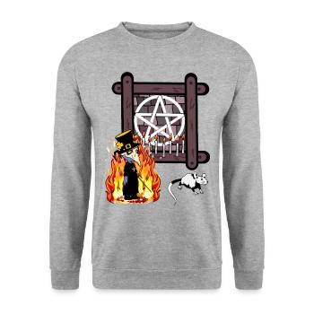 Okkult Spirituell Satan Ritual Zauberer Dark Magie - Unisex Pullover - Weißgrau meliert - Vorne - Alina (178cm) & Michal (187cm)