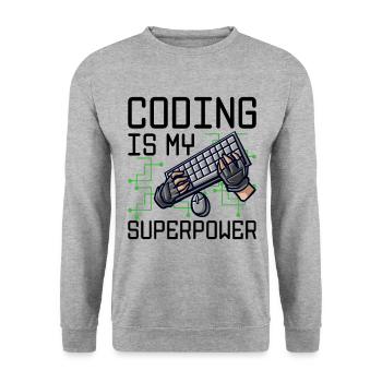 Coding Is My Superpower Programming Coder Computer - Unisex Pullover - Weißgrau meliert - Vorne - Alina (178cm) & Michal (187cm)