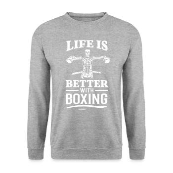 Life Is Better With Boxing - Unisex Pullover - Weißgrau meliert - Vorne - Alina (178cm) & Michal (187cm)