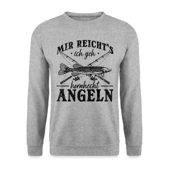 Mir Reicht's Ich Geh Hornhecht Angeln I Hornhecht - Unisex Pullover - Weißgrau meliert - Vorne - Alina (178cm) & Michal (187cm)