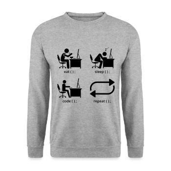 Eat Sleep Code Repeat Coder Programmer Software De - Unisex Pullover - Weißgrau meliert - Vorne - Alina (178cm) & Michal (187cm)