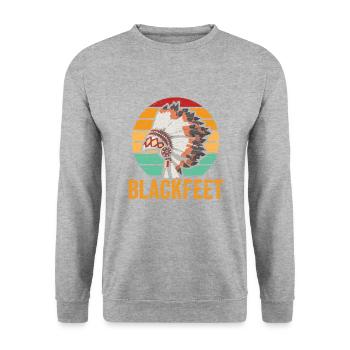Tribu amérindienne des Pieds-Noirs L’Américain - Sweat-shirt Unisexe - gris chiné - Devant - Alina (178cm) & Michal (187cm)