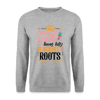 Une fille aime ses racines pieds-noirs - Sweat-shirt Unisexe - gris chiné - Devant - Alina (178cm) & Michal (187cm)