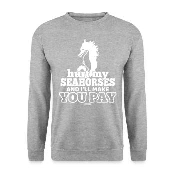Seepferd Meereslebewesen tauchen schwimmen - Unisex Pullover - Weißgrau meliert - Vorne - Alina (178cm) & Michal (187cm)