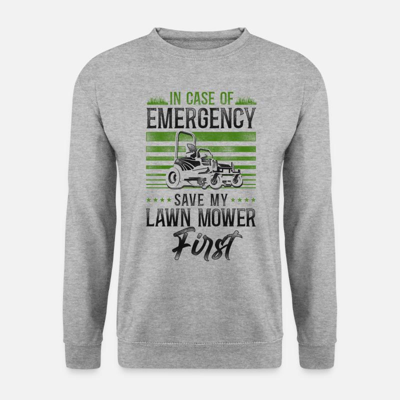 Lawn Mower Mowing Dad Father - Unisex Pullover - Weißgrau meliert