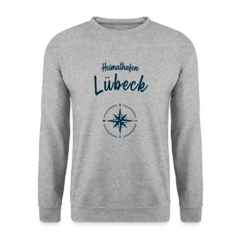 Heimathafen Lübeck Ostsee Segeln Meer - Unisex Pullover - Weißgrau meliert - Vorne - Alina (178cm) & Michal (187cm)