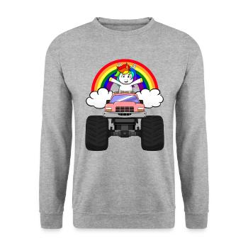Monster Truck Unicorn Rainbow Clouds I Gift - Unisex Sweatshirt - salt & pepper - Front - Alina (178cm) & Michal (187cm)