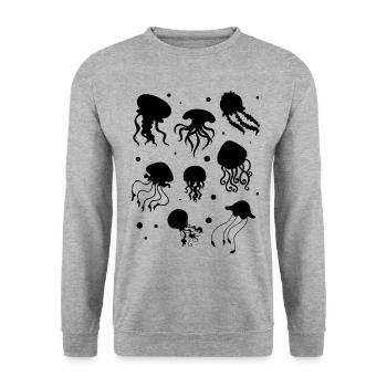 Happy Jellyfishes Gelee Fische Quallen - Unisex Pullover - Weißgrau meliert - Vorne - Alina (178cm) & Michal (187cm)