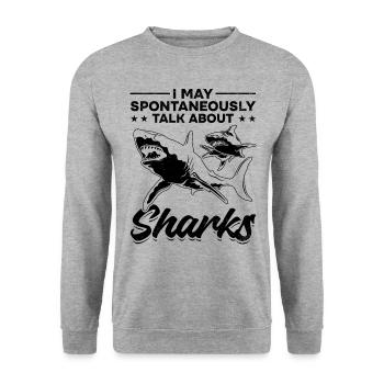 I can spontaneously talk about sharks Great White - Unisex Sweatshirt - salt & pepper - Front - Alina (178cm) & Michal (187cm)