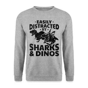 Slightly distracted by sharks & dinosaurs Great White - Unisex Sweatshirt - salt & pepper - Front - Alina (178cm) & Michal (187cm)