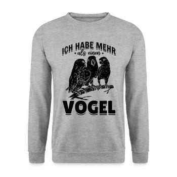Lustiger Papagei Vogel - Ich habe mehr als einen - Unisex Pullover - Weißgrau meliert - Vorne - Alina (178cm) & Michal (187cm)