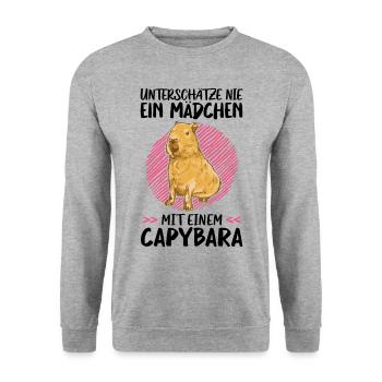 Mädchen mit Capybara Südamerika Wasserschwein - Unisex Pullover - Weißgrau meliert - Vorne - Alina (178cm) & Michal (187cm)