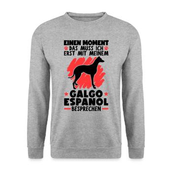 Mit meinem Galgo Espanol besprechen Windhund - Unisex Pullover - Weißgrau meliert - Vorne - Alina (178cm) & Michal (187cm)
