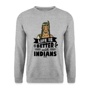 Life Is Better With Indians Native People - Unisex Pullover - Weißgrau meliert - Vorne - Alina (178cm) & Michal (187cm)