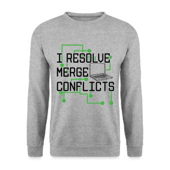 I Resolve Merge Conflicts Coder Software Developer - Unisex Pullover - Weißgrau meliert - Vorne - Alina (178cm) & Michal (187cm)