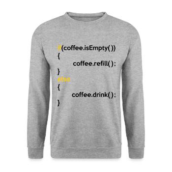 If Coffee Is Empty Coffee Refill Else Coffee Drink - Unisex Pullover - Weißgrau meliert - Vorne - Alina (178cm) & Michal (187cm)