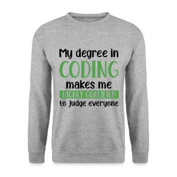 My Degree In Coding Makes Me Highly Qualified To J - Unisex Pullover - Weißgrau meliert - Vorne - Alina (178cm) & Michal (187cm)