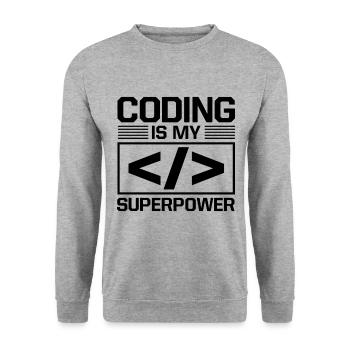 Coding Is My Superpower Programming Coder Computer - Unisex Pullover - Weißgrau meliert - Vorne - Alina (178cm) & Michal (187cm)