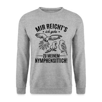 Mir Reicht's Ich Gehe Zu Meinem Nymphensittich - Unisex Pullover - Weißgrau meliert - Vorne - Alina (178cm) & Michal (187cm)