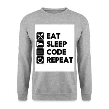 Eat Sleep Code Repeat Coder Programmer Software De - Unisex Pullover - Weißgrau meliert - Vorne - Alina (178cm) & Michal (187cm)