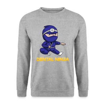 Zahnarzt Zahnarzthelferin Ninja Zähne I Geschenk - Unisex Pullover - Weißgrau meliert - Vorne - Alina (178cm) & Michal (187cm)