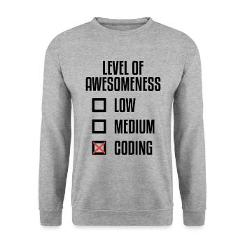 Level Of Awesomeness Low Medium Coding Programming - Unisex Pullover - Weißgrau meliert - Vorne - Alina (178cm) & Michal (187cm)