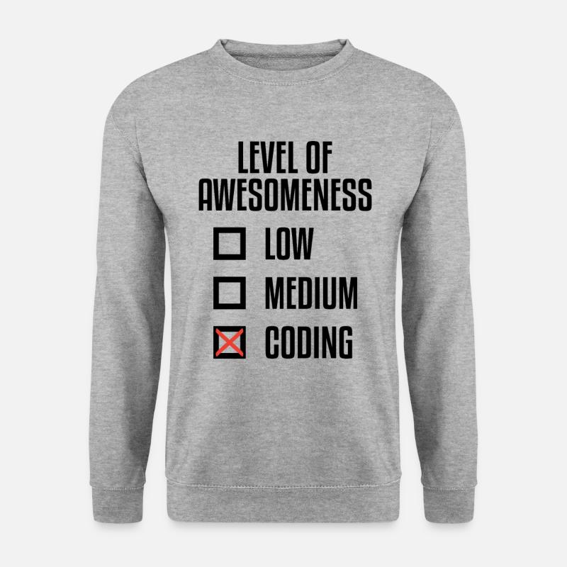 Level Of Awesomeness Low Medium Coding Programming - Unisex Pullover - Weißgrau meliert