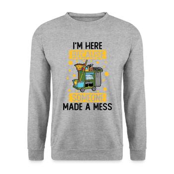 Jemand Hat Ein Chaos Bei Der Reinigung Des - Unisex Pullover - Weißgrau meliert - Vorne - Alina (178cm) & Michal (187cm)