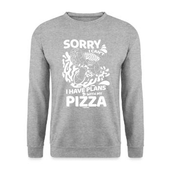 Désolé, je ne peux pas avoir de plans avec ma pizza - Sweat-shirt Unisexe - gris chiné - Devant - Alina (178cm) & Michal (187cm)