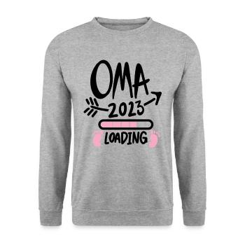 Oma 2023 - Werdende Oma 2023 - Unisex Pullover - Weißgrau meliert - Vorne - Alina (178cm) & Michal (187cm)