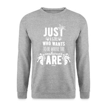 Seepferd - Unisex Pullover - Weißgrau meliert - Vorne - Alina (178cm) & Michal (187cm)