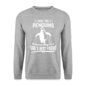 saves the penguins woman girl child - Unisex Sweatshirt - salt & pepper - Front - Alina (178cm) & Michal (187cm)