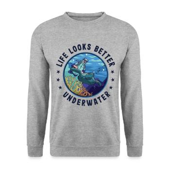 Life Looks Better Underwater Scuba Diver Diving Sn - Unisex Pullover - Weißgrau meliert - Vorne - Alina (178cm) & Michal (187cm)