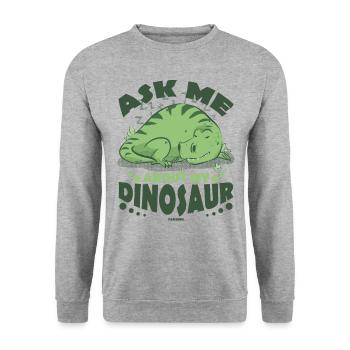 Ask Me About My Dinosaur - Unisex Pullover - Weißgrau meliert - Vorne - Alina (178cm) & Michal (187cm)