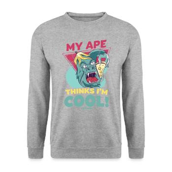 My Ape Thinks I'm Cool - Unisex Pullover - Weißgrau meliert - Vorne - Alina (178cm) & Michal (187cm)