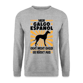 Galgo Espanol Gassi gehen Windhund - Unisex Pullover - Weißgrau meliert - Vorne - Alina (178cm) & Michal (187cm)