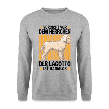 Vorsicht Lagotto Romagnolo Herrchen Wasserhund - Unisex Pullover - Weißgrau meliert - Vorne - Alina (178cm) & Michal (187cm)