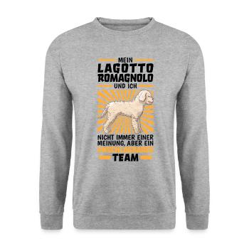 Mein Lagotto Romagnolo ist unschlagbar - Unisex Pullover - Weißgrau meliert - Vorne - Alina (178cm) & Michal (187cm)