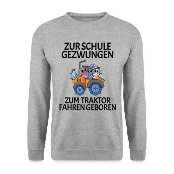 Zur Schule Gezwungen Traktor fahren - Unisex Pullover - Weißgrau meliert - Vorne - Alina (178cm) & Michal (187cm)