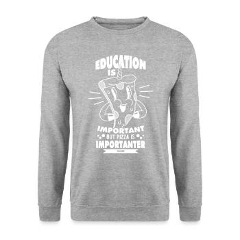 Education Is Important But Pizza Is Importanter - Unisex Pullover - Weißgrau meliert - Vorne - Alina (178cm) & Michal (187cm)