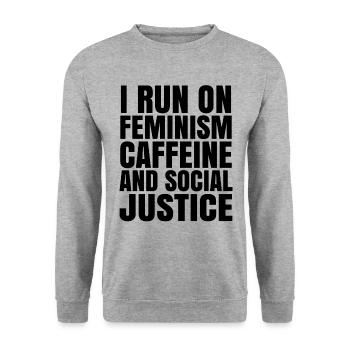 I Run On Feminism Caffeine And Social Justice Gay - Unisex Pullover - Weißgrau meliert - Vorne - Alina (178cm) & Michal (187cm)