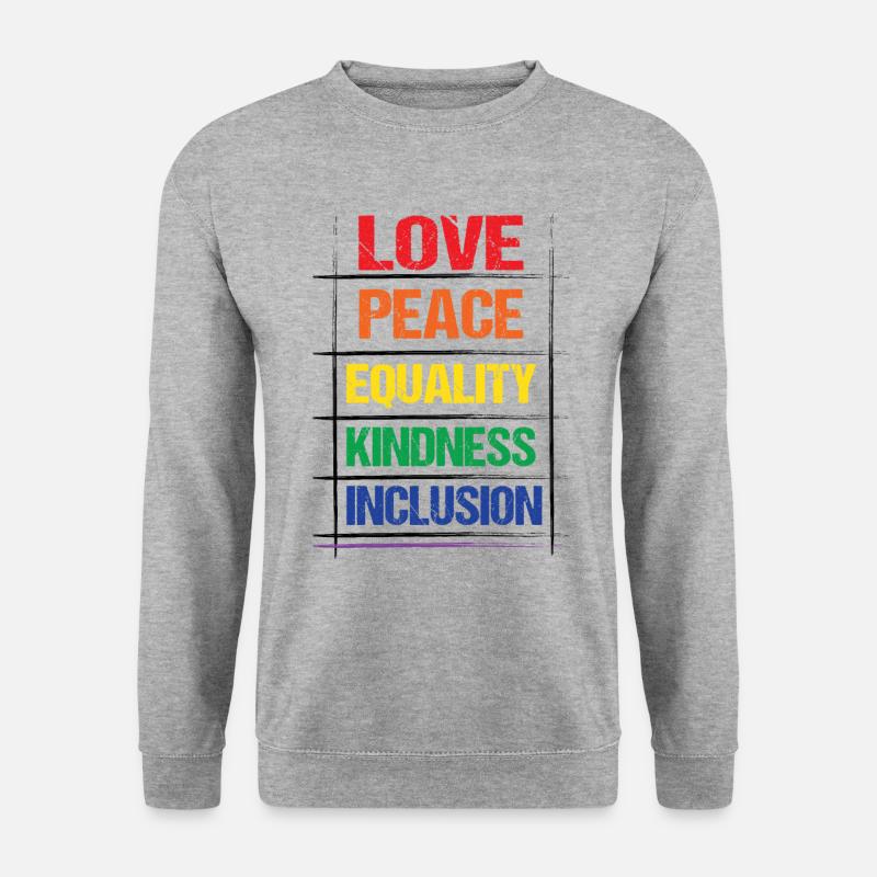 Love Peace Equality Kindess Inclusion Rainbow Lgbt - Unisex Pullover - Weißgrau meliert