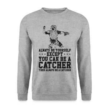 Baseball Fan Catcher Vintage - Unisex Pullover - Weißgrau meliert - Vorne - Alina (178cm) & Michal (187cm)