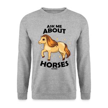 Ask Me About Horses - Unisex Pullover - Weißgrau meliert - Vorne - Alina (178cm) & Michal (187cm)