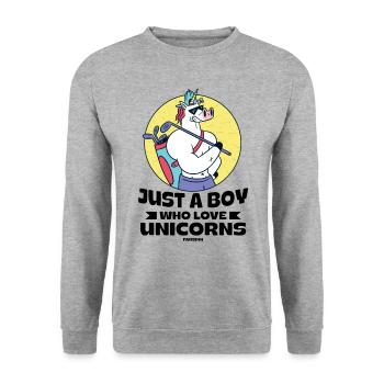 Just A Boy Who Love Unicorns - Unisex Pullover - Weißgrau meliert - Vorne - Alina (178cm) & Michal (187cm)
