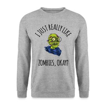 J’aime vraiment les zombies ok? - Sweat-shirt Unisexe - gris chiné - Devant - Alina (178cm) & Michal (187cm)